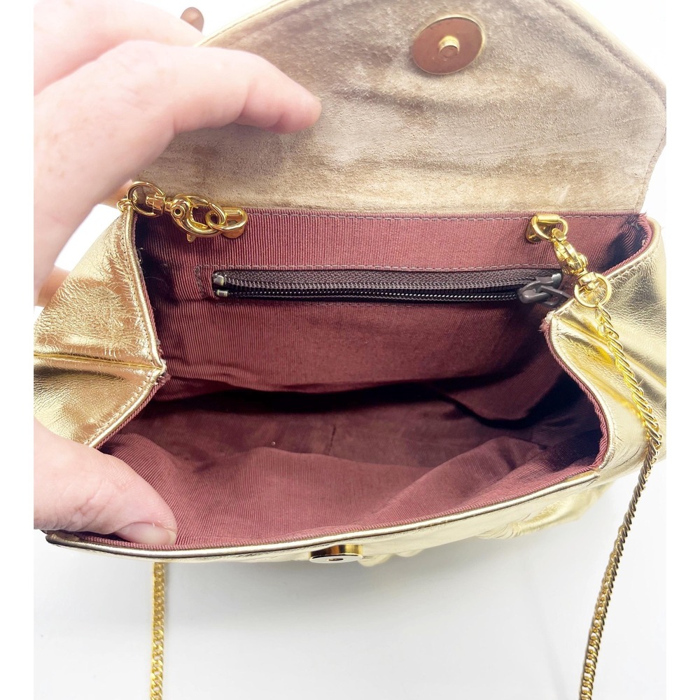 Vtg Gold Leather Dumpling Bag chain strap clutch Nordstrom 80's Hollywood glam - Picture 4 of 4